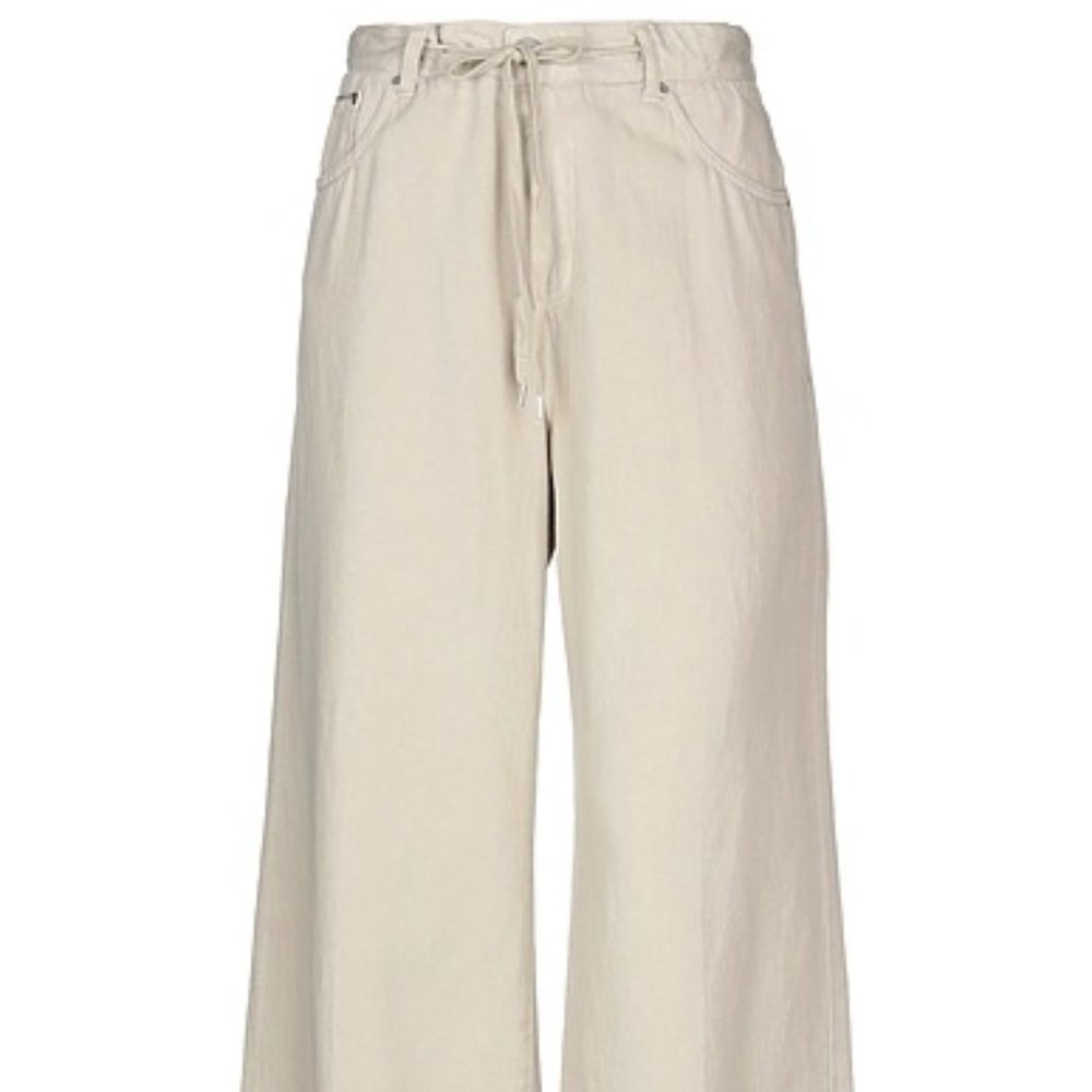 CARE LABEL Wide Leg Drawstring Jeans in Light Khaki Beige Size 4/27 New NWT
